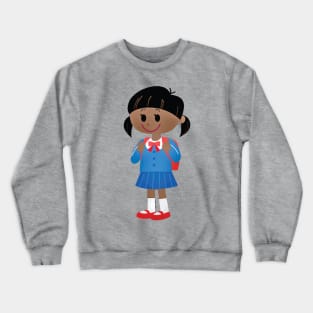 School Girl in Cute Blue Uniform Crewneck Sweatshirt